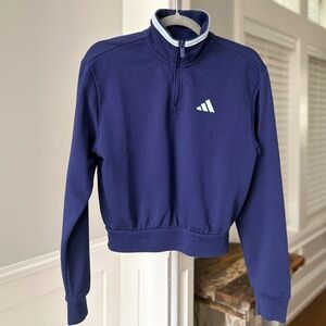 Adidas Cropped Quarter Zip Pullover Blue Minimal Athleisure Sweatshirt S